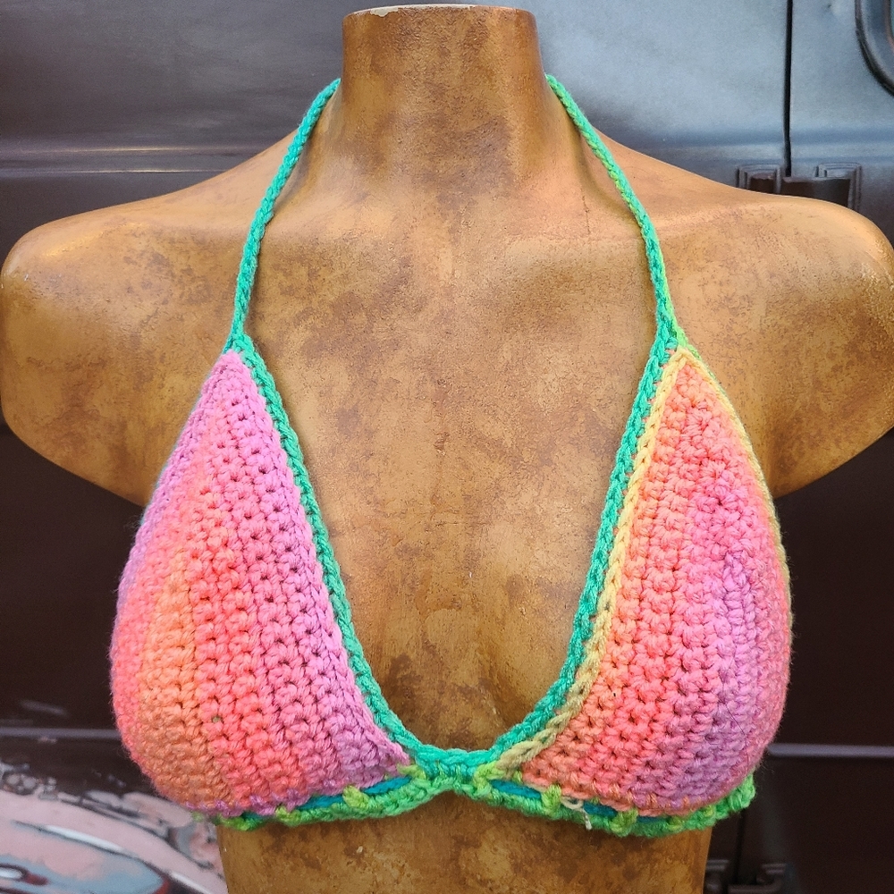 Tie Dye Handmade Crochet XS-M adjustable crop top bralette